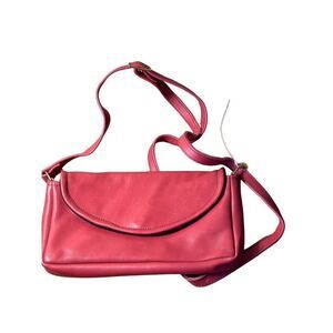 Vintage Pink Leather Crossbody Shoulder Bag With Adjustable Strap & Zip Pocket